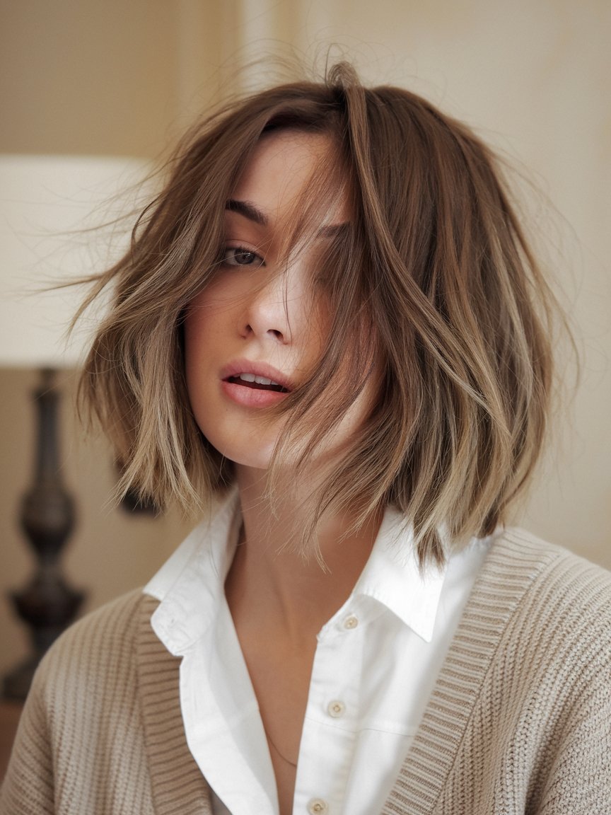 70. Textured Bob with Tousled Waves