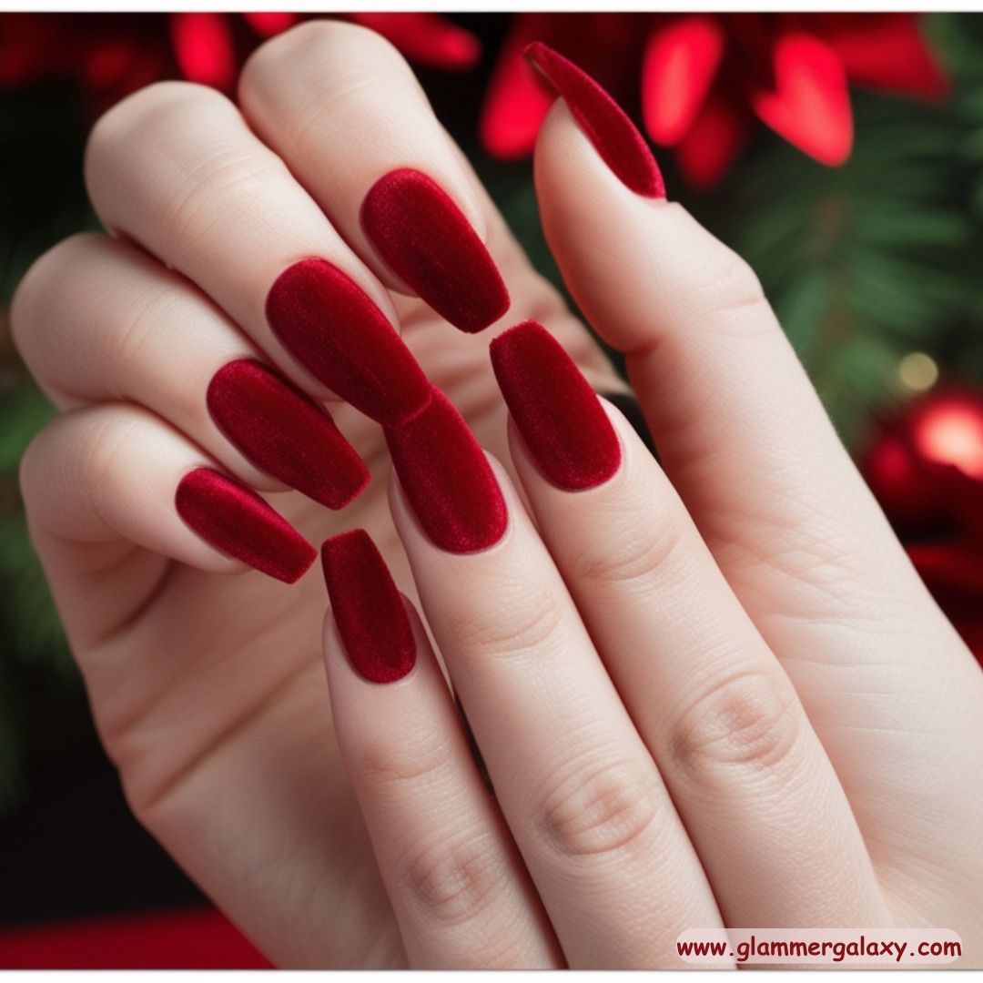 Red Winter Nail Designs having Velvet Finish
