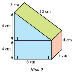 CHƯƠNG 3. HÌNH HỌC TRỰC QUAN CÁC HÌNH KHỐI TRONG THỰC TIỄNBÀI 4: DIỆN TÍCH XUNG QUANH VÀ THỂ TÍCH CỦA HÌNH LĂNG TRỤ ĐỨNG TAM GIÁC, HÌNH LĂNG TRỤ ĐỨNG TỨ GIÁC1. DIỆN TÍCH XUNG QUANH CỦA HÌNH LĂNG TRỤ ĐỨNG Bài 1: Hãy quan sát lăng trụ đứng tam giác (Hình 1) và thực hiện các yêu cầu sau:a) Tính tổng diện tích ba mặt bên của hình lăng trụ đứng.b) Gọi Cđáy là chu vi đáy và h là chiều cao của hình lăng trụ, tính Cđáy .h.c)  So sánh kết quả của câu a và câu b. Đáp án chuẩn: a) 31,5 (cm2)b) 31,5 (cm3)c) Giống nhauThực hành 1: Tính diện tích xung quanh của lăng trụ đứng có đáy là hình thang được cho trong hình 2. Đáp án chuẩn: 120 (cm2)2. THỂ TÍCH CỦA HÌNH LĂNG TRỤ ĐỨNGBài 2: Cho hình hộp chữ nhật với kích thước như Hình 3a. Hình hộp này được cắt đi một nửa để có hình lăng trụ đứng như ở Hình 3b.a) Tính thể tích của hình hộp chữ nhật.b) Dự đoán thể tích của hình lăng trụ đứng tam giác dựa vào thể tích hình hộp chữ nhật ở câu a.c) Gọi Sđáy là diện tích mặt đáy và h là chiều cao của hình lăng trụ tam giác. Hãy tính Sđáy . hd) So sánh Sđáy . h và kết quả dự đoán ở câu b. Đáp án chuẩn: a) 72 (cm3)b) Bằng một nửa thể tích hình hộp chữ nhật ở câu a.c) 36 (cm3)d) Như nhau.Thực hành 2: Tính diện tích xung quanh của một cột bê tông hình lăng trụ đứng có chiều cao 2 m và đáy là tam giác đều có cạnh 0,5 m (Hình 4). Đáp án chuẩn: 3 (m2)Thực hành 3: Tính thể tích hình lăng trụ đứng tứ giác có đáy là hình thang với kích thước cho trong Hình 5Đáp án chuẩn:312 (cm3)3. DIỆN TÍCH XUNG QUANH VÀ THỂ TÍCH CỦA MỘT SỐ HÌNH KHỐI TRONG THỰC TIỄNThực hành 4: Để làm cầu bắc qua một con kênh, người ta đúc một khối bê tông hình lăng trụ đứng tam giác có kích thước như Hình 8. Hãy tính thể tích khối bê tông.Đáp án chuẩn:1848 (m3)Vận dụng: Bạn Nam đã làm một chiếc hộp hình lăng trụ đứng với kích thước như Hình 9. Bạn ấy định sơn các mặt của chiếc hộp, trừ mặt bên dưới. Hãy tính diện tích cần sơn.Đáp án chuẩn:184 (cm2)BÀI TẬP