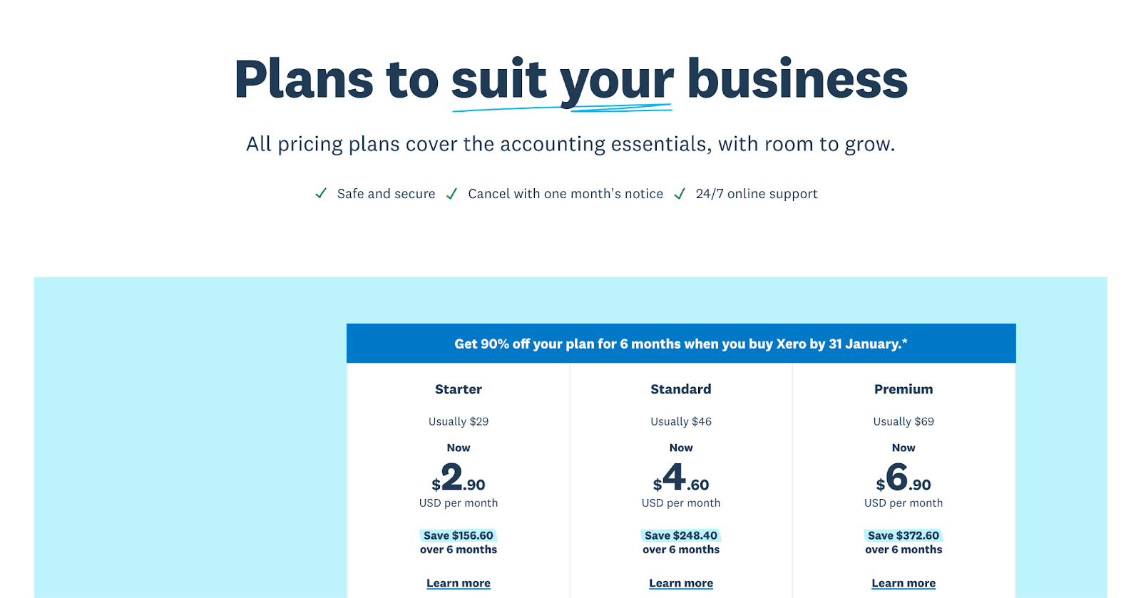 Xero pricing plans