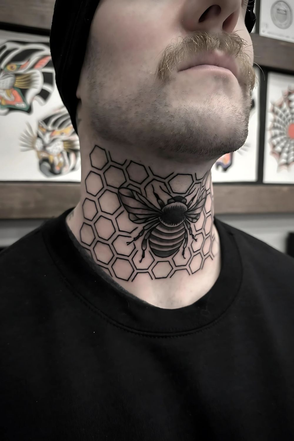 Unique Honeycomb Neck Tattoo
