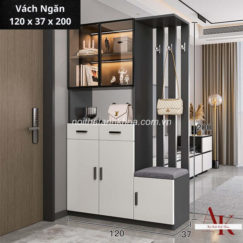 Vách Ngăn Gỗ Công Nghiệp Phủ Melamine Màu Xám Phối Trắng Hiện Đại