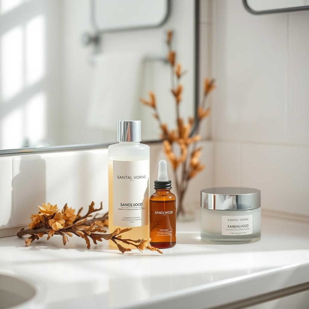 Morning skincare routine with sandalwood products