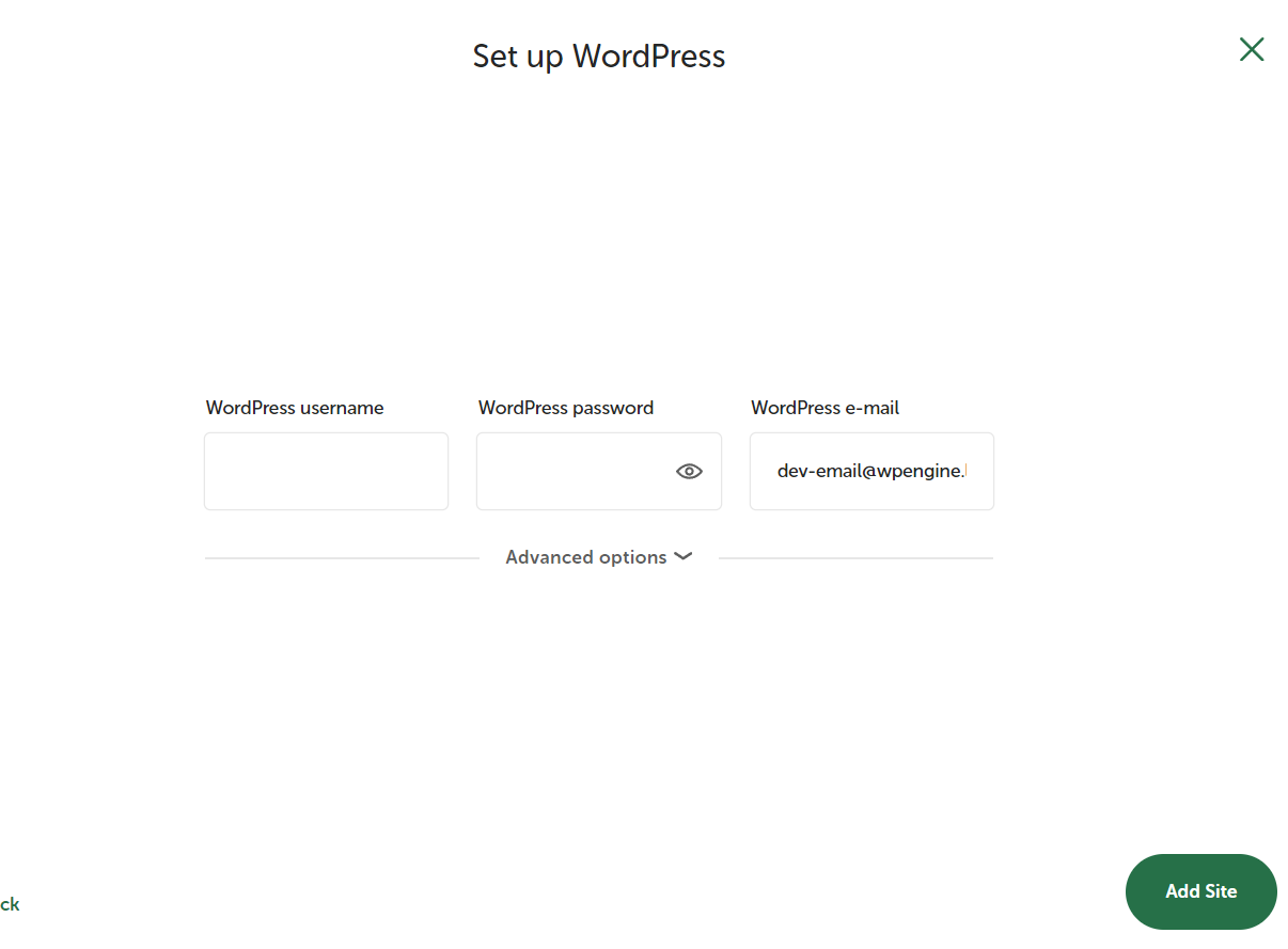 Setting up WordPress credentials