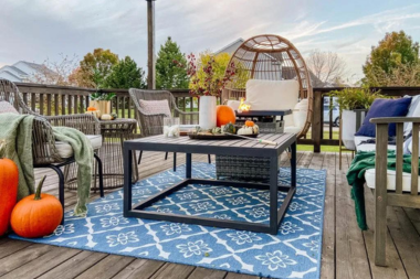 seasonal michigan deck decor ideas to impress your guests fall living area with pumpkins and rug custom built okemos