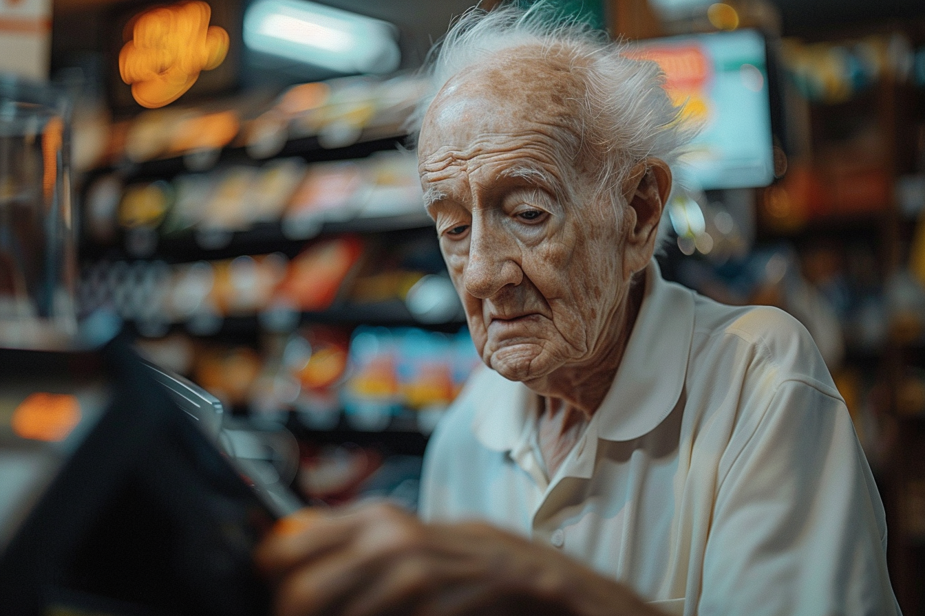 An older man working as a cashier | Source: Midjourney