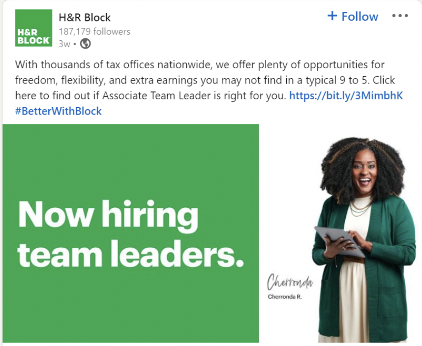 H&R Block LinkedIn Job Ad