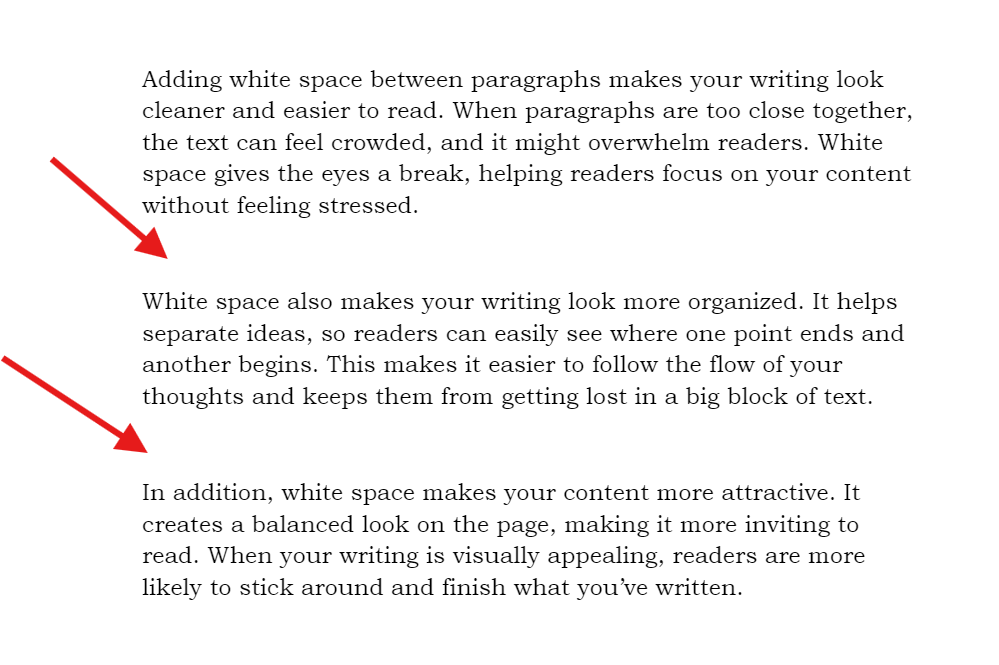 Spaces are added after each paragraph.