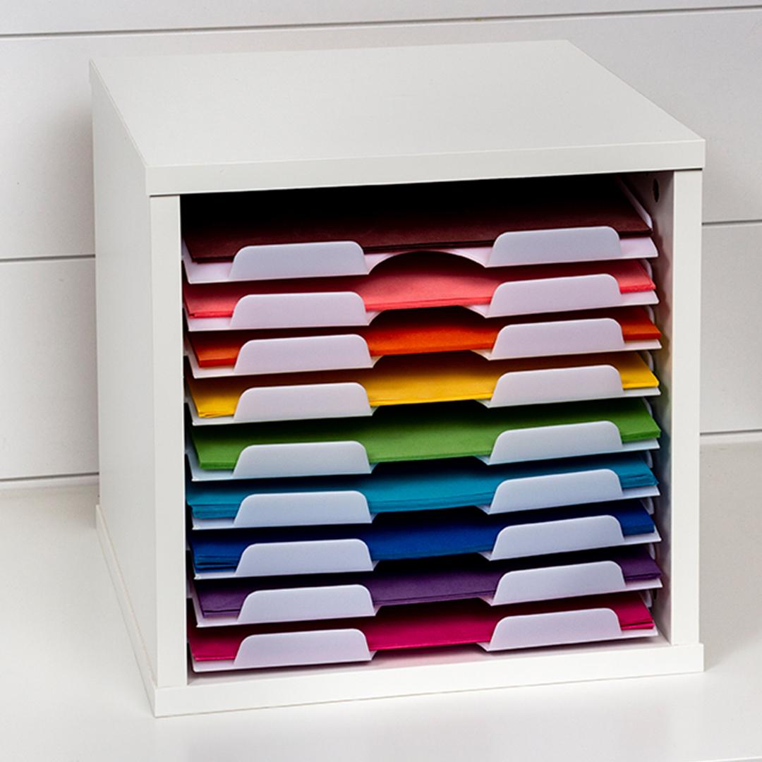 Open faced paper shelf for paper crafters, card makers, and scrapbookers