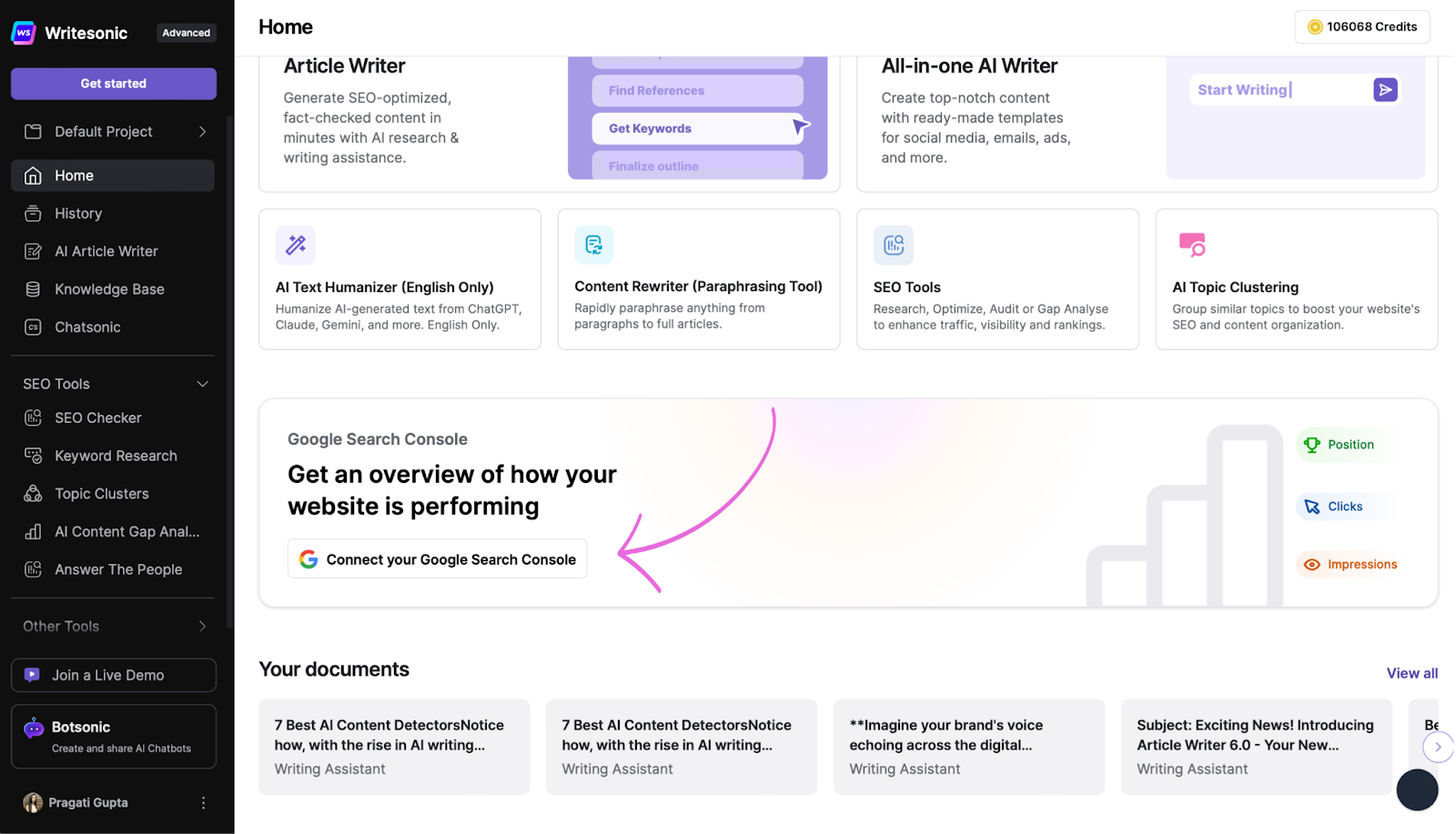 Writesonic’s Google Search Console Integration - Content automation