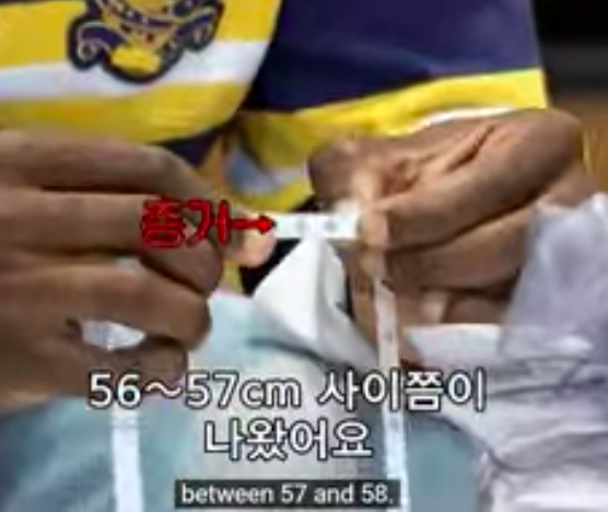 this contains an image of t he official measurement of Jin's shoulders 