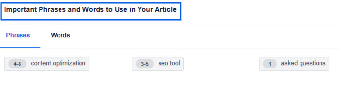 A snapshot of SEOBoost's Topic Reports feature showing important phrases and words for a branded keyword