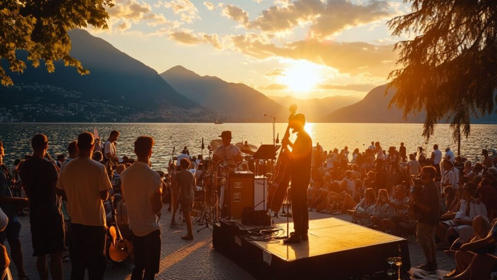 Jazz musicians performing by Lake Maggiore at the Ascona Jazz Festival