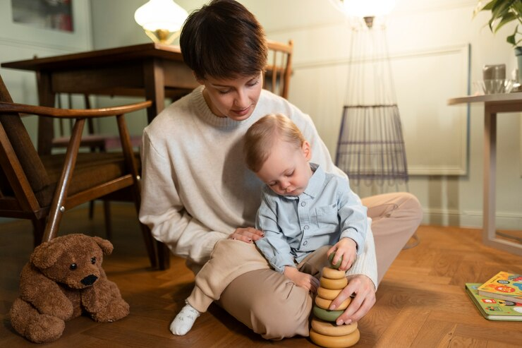 a mother incorporating sensory stimulating activities into pediatric home care.