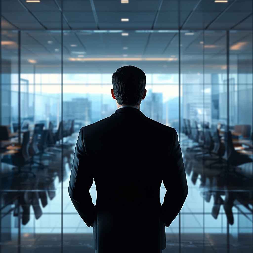 A man is looking at vacant chairs in a modern office