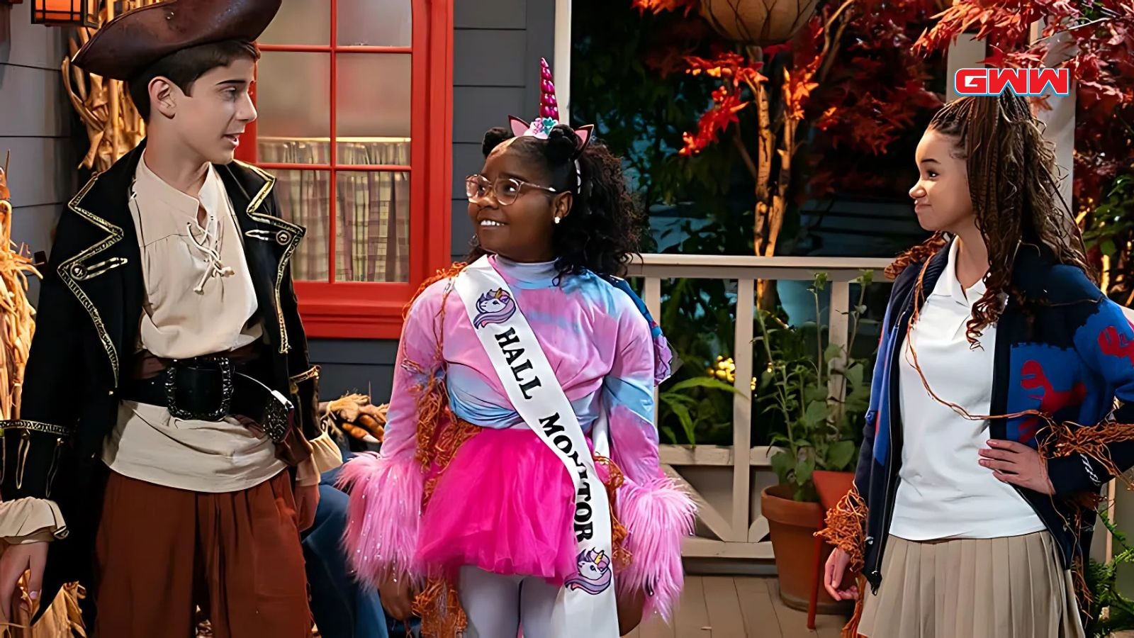 Emmy DeOliveira, Gabriella Graves, and Scarlett Estevez dressed in colorful costumes