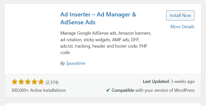 A Screenshot of Ad Inserter plugin