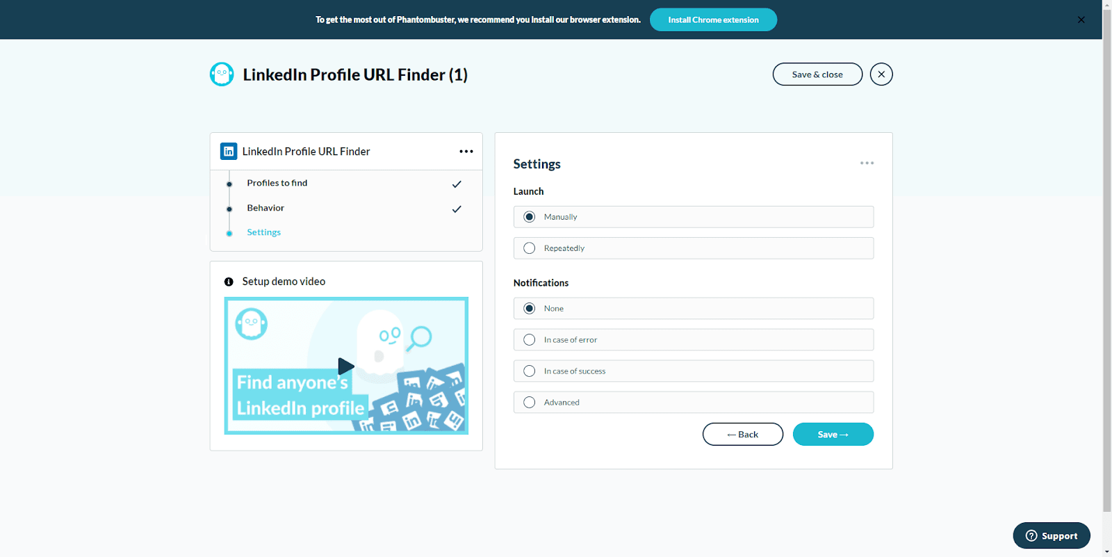 Linkedin profile URL finder de Phanton Buster para importar contactos de Facebook a Linkedin