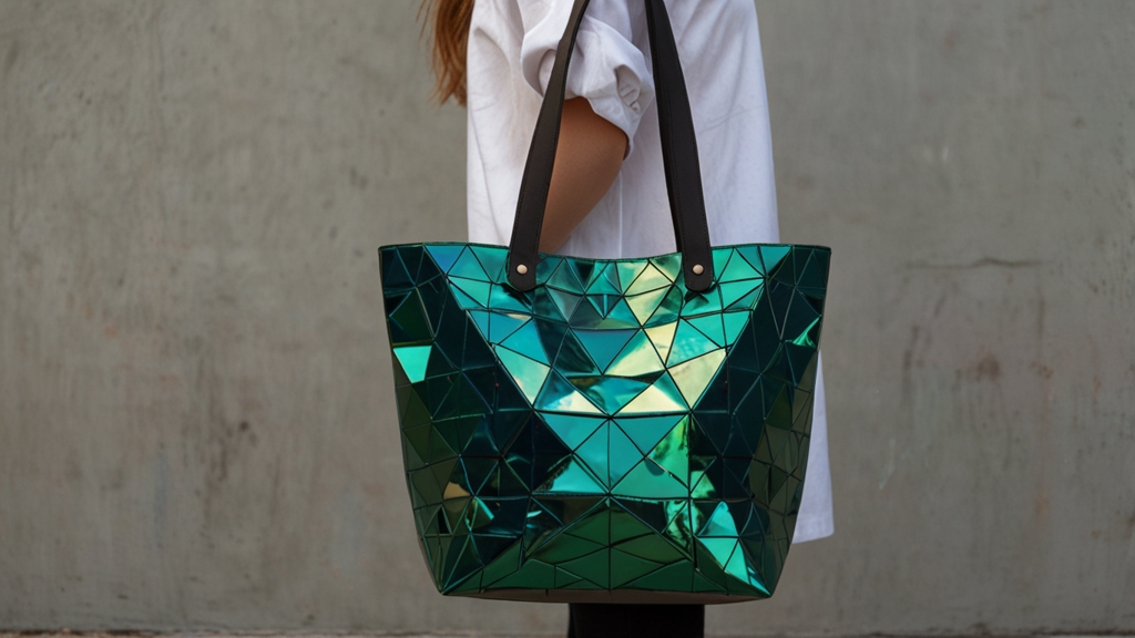 tote bag green iridescent holographic triangles​