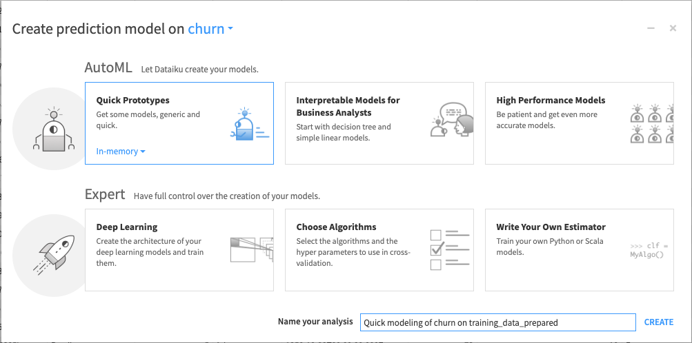 churn prediction model on dataiku