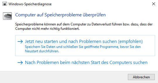 Windows-Speicherdiagnose ausführen, damit der PC nicht immer wieder neu startet