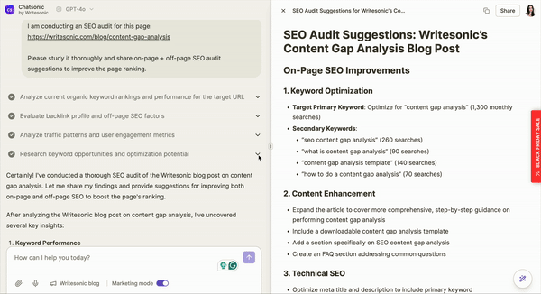 Chatsonic AI SEO agent for SEO auditing