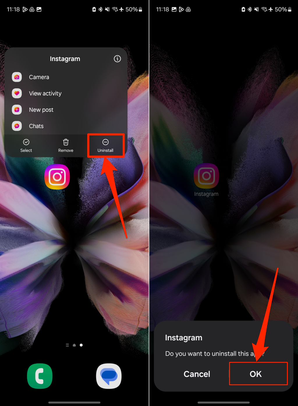 Steps to uninstall Instagram on a Samsing phone