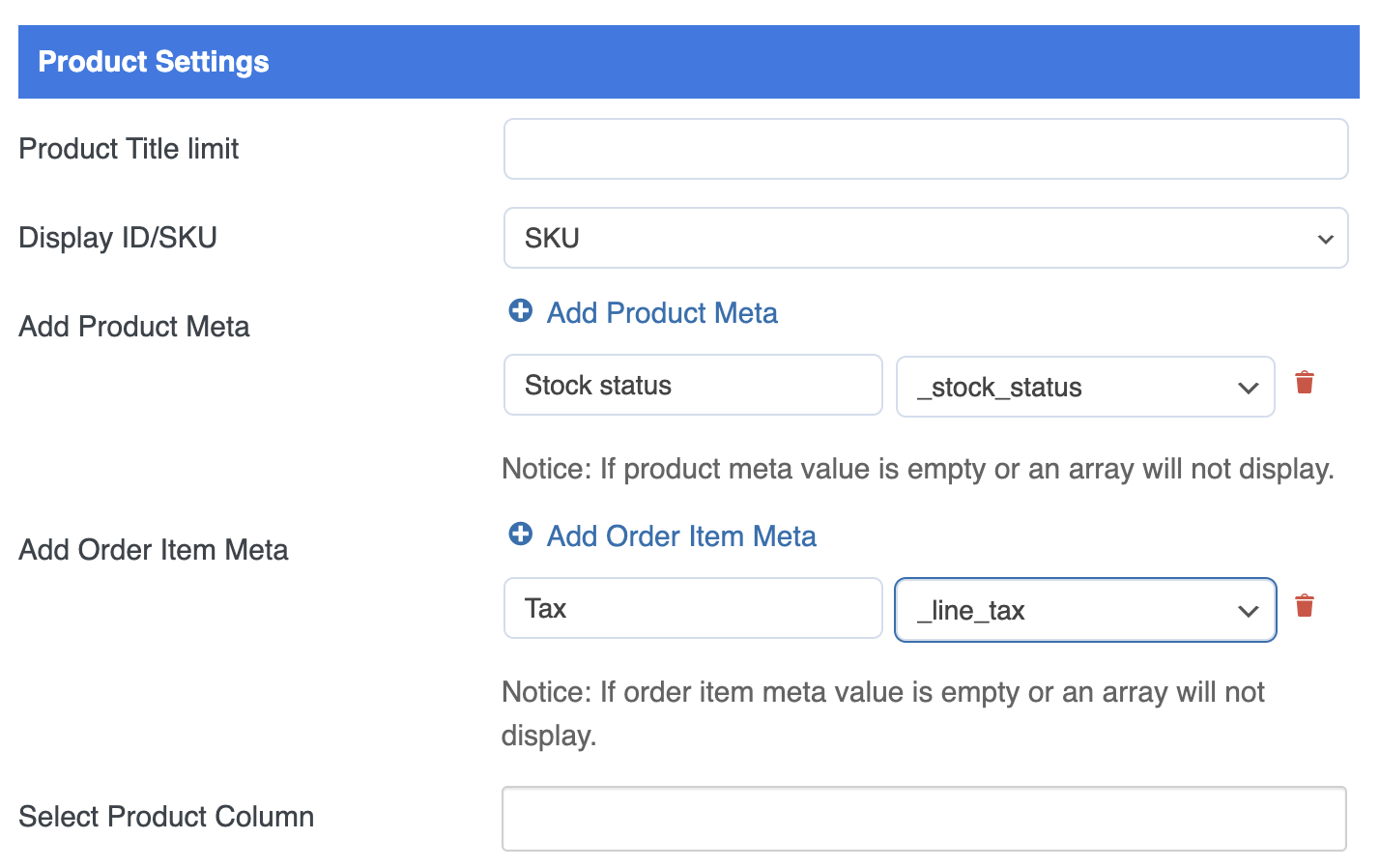 Product Settings