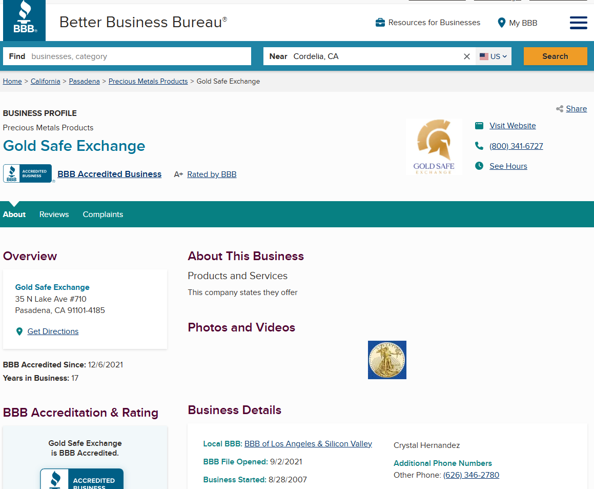 Gold Safe Exchange reviews and ratings on BBB (Better Business Bureau)