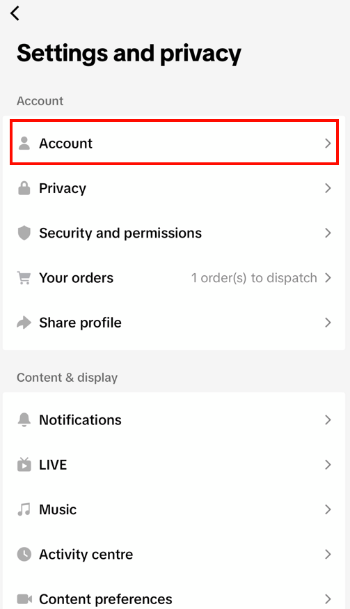 Tap on "Account"