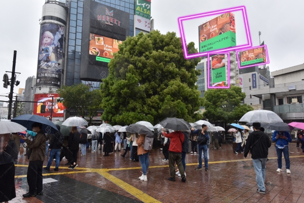 Quảng cáo package 13 màn hình đồng loại tại Shibuya crossing and Shibuya Station, Tokyo - Nguồn: Uber Eats