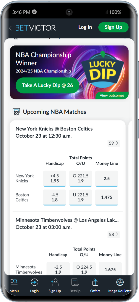 BetVictor Mobile App NBA