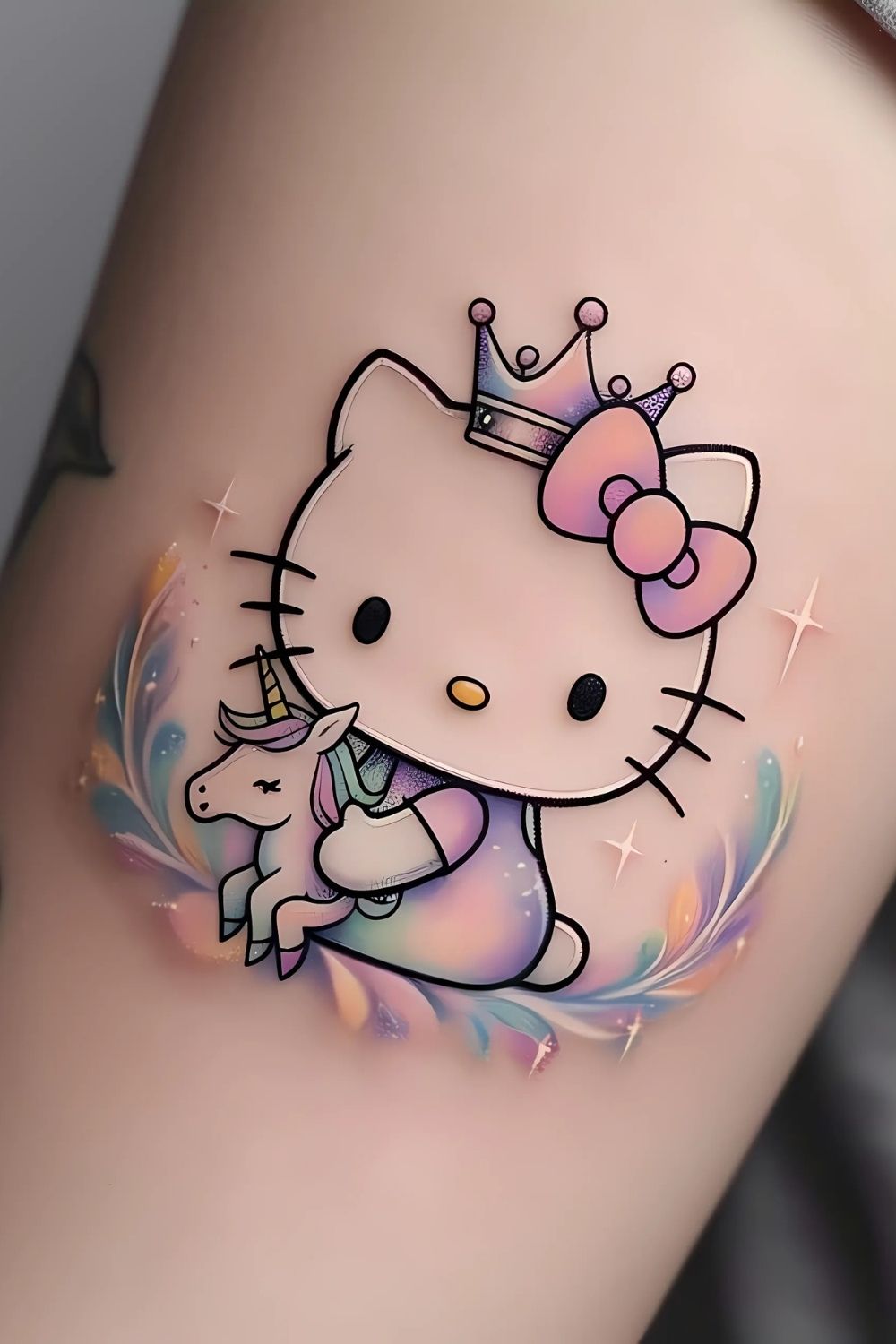 Magical Hello Kitty and Unicorn Tattoo