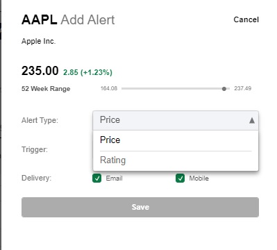 Seeking Alpha AAPL add alert 