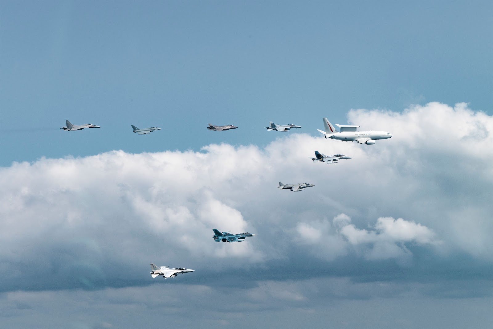 20240723raaf8668083_0262 - A Royal Australian Air Force E-7A Wedgetail leads a formation of aircraft during Exercise Pitch Black 2024.