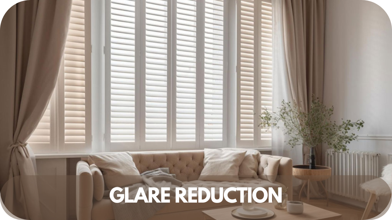 Glare reduction with sunscreen blinds and sheer curtains