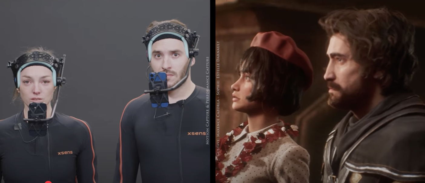 Estelle Darnault (Sophie) et Maxence Cazorla (Gustave) sur la scène du gommage de Clair Obscur