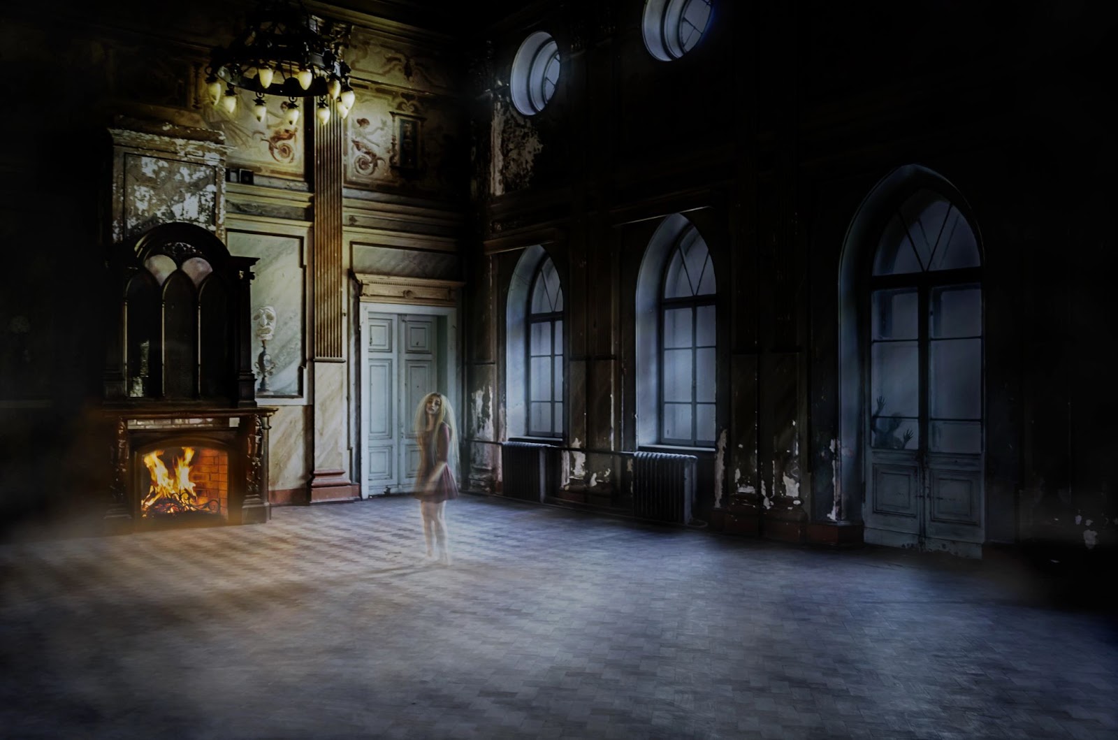 Ghost woman in an abandoned house