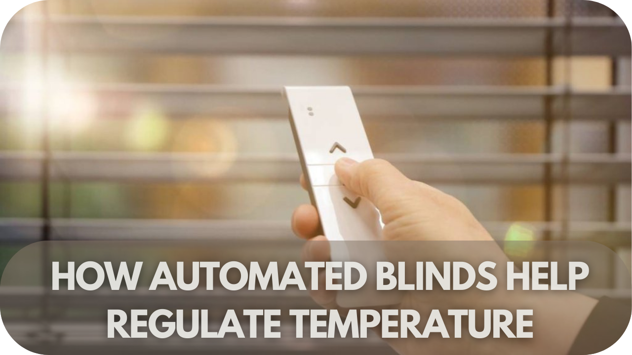 Automated blinds adjusting to maintain a comfortable indoor temperature.