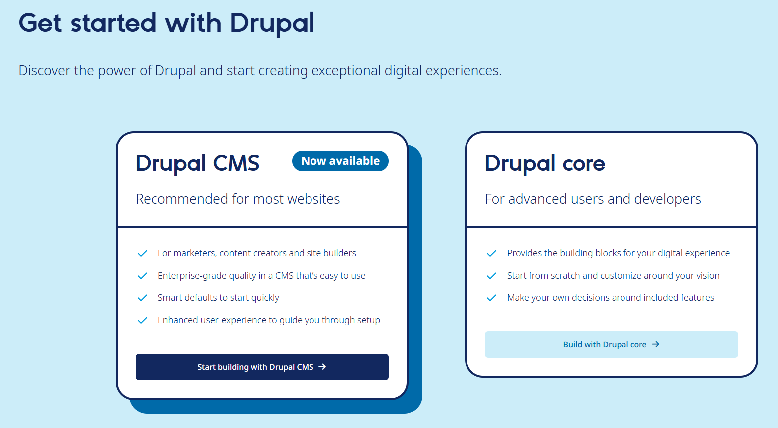 Drupal CMS and Drupal core: two ways to use Drupal today