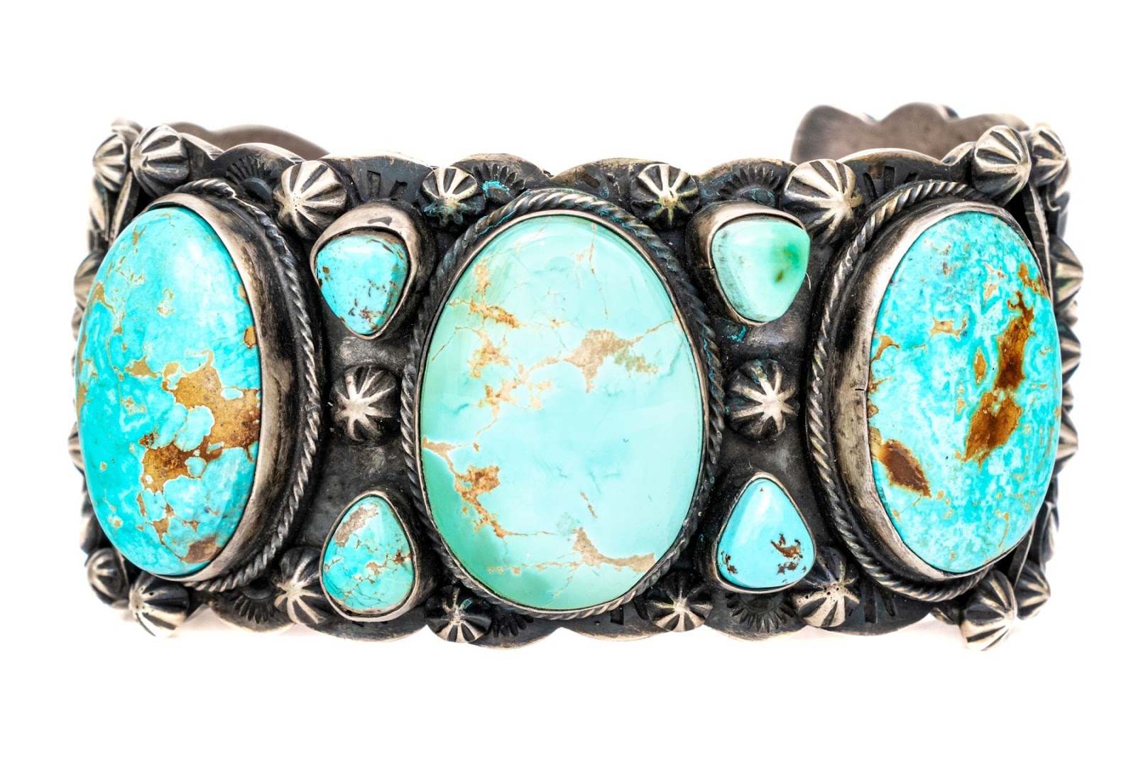 B. Johnson Sterling Silver Outstanding Turquoise Set Southwestern Motif Ultra Wide Cuff Bracelet