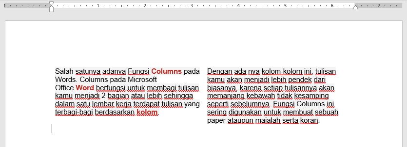 hasil membuat 2 kolom di word