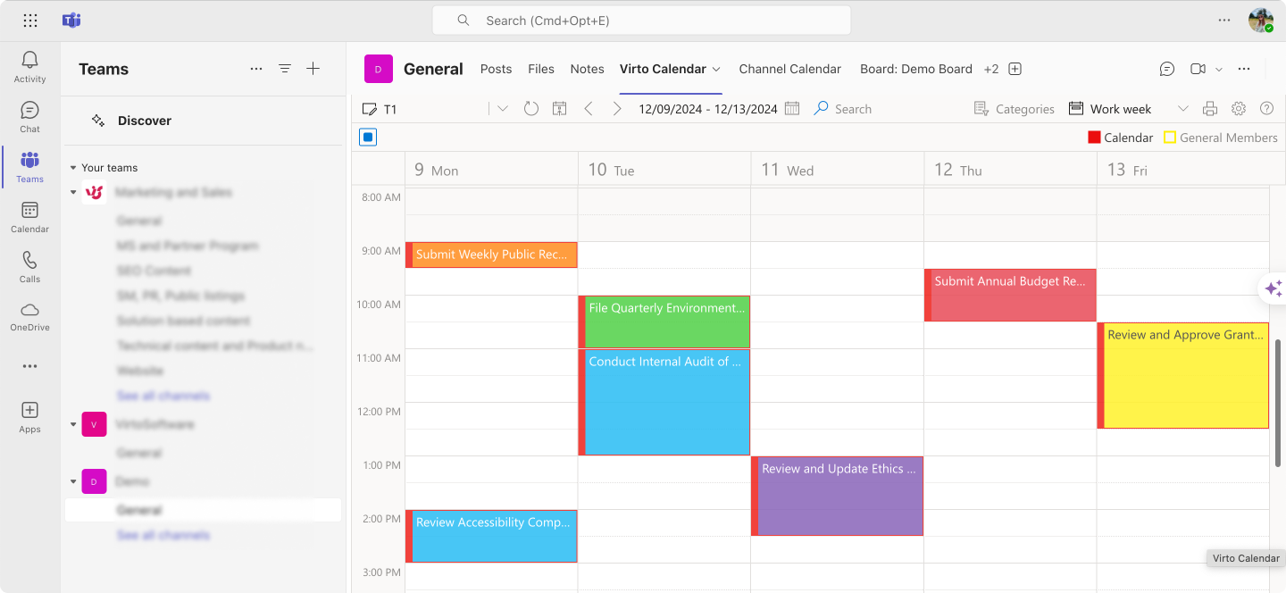 Pic. 4. Sample Virto Calendar within Microsoft Teams.