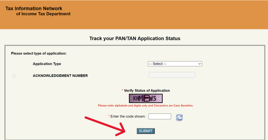 PAN Card Tracking Page