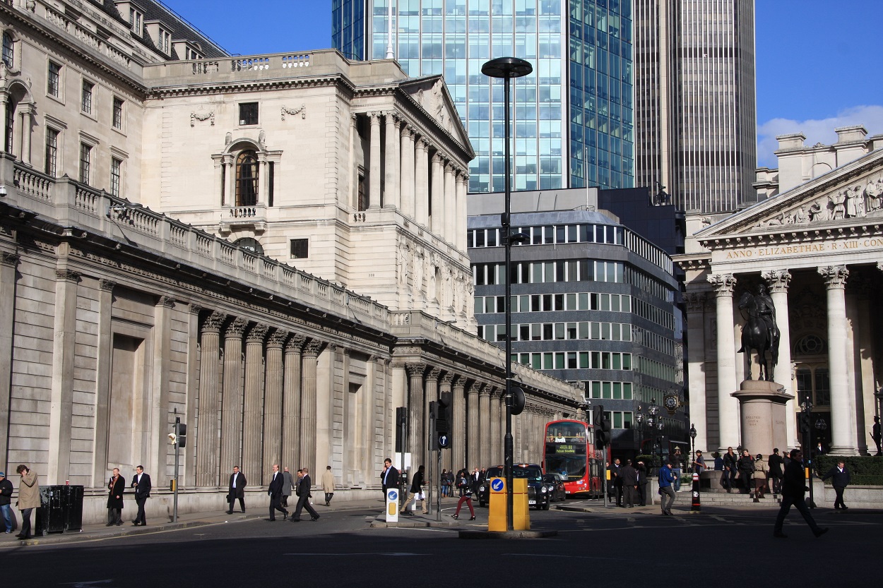 Bank of England building in London financial district