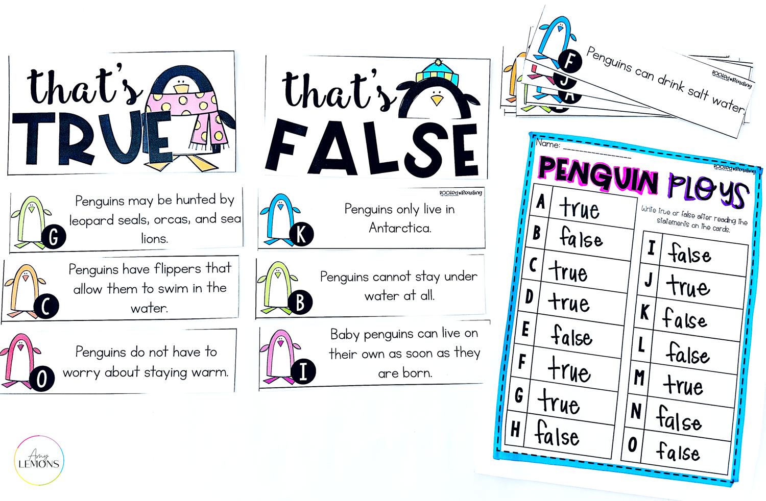 True or False penguin facts sorting activity 