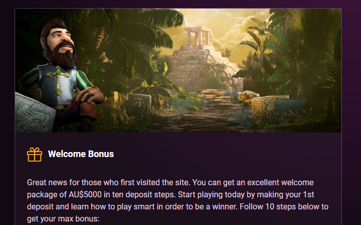 Casinonic AU$5000 in ten deposit steps. Start playing today by making your 1st
deposit and learn how to play smart in order to be a winner. Follow 10 steps CLICK HERE TO GET YOUR BONUS