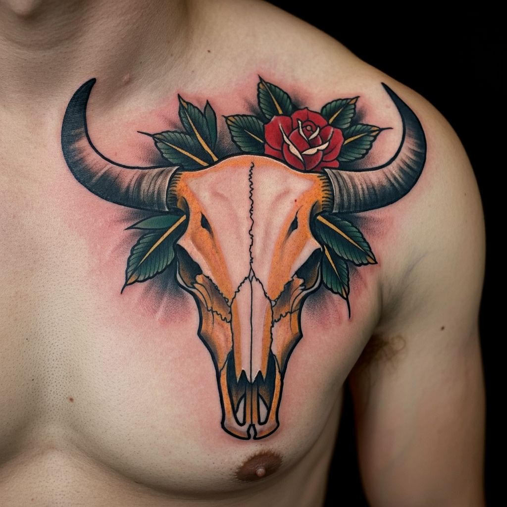 Cow Skull Tattoo on shoulder 