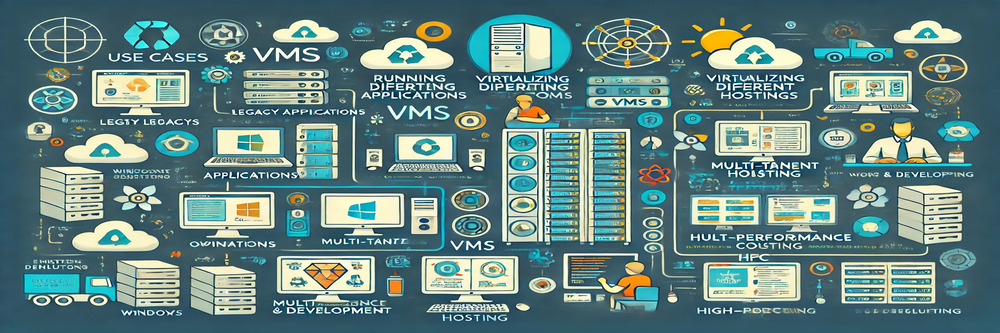 Infographic of use cases for Virtual Machines.