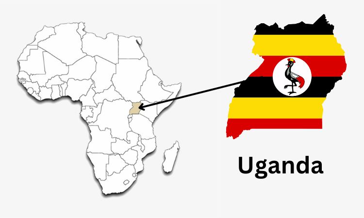 Map of Africa showing Uganda.